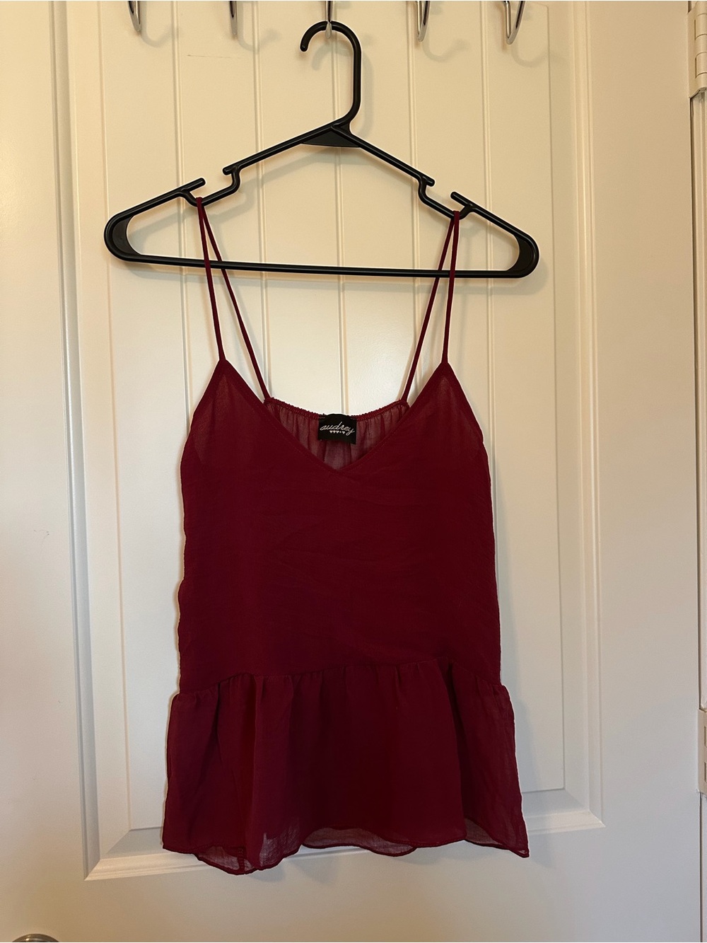 audrey Wine Red Spaghetti Strap Peplum Camisole